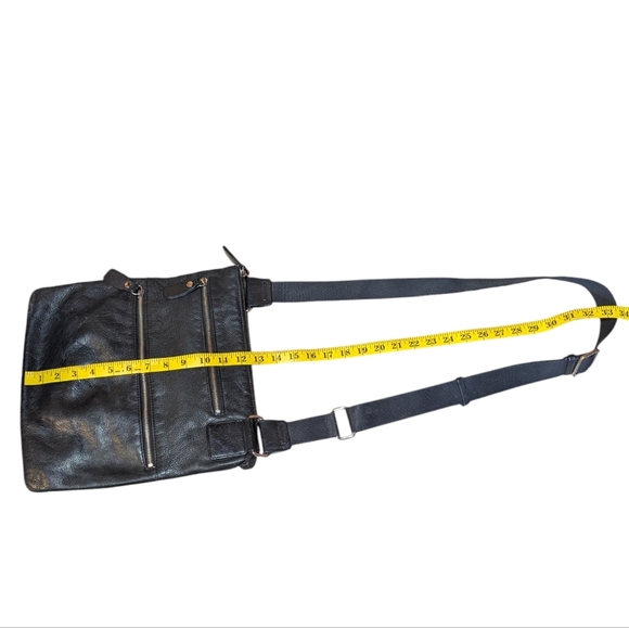 Margot Black Soft Leather Crossbody Bag Nylon Strap Grunge Classic Punk - Picture 7 of 8